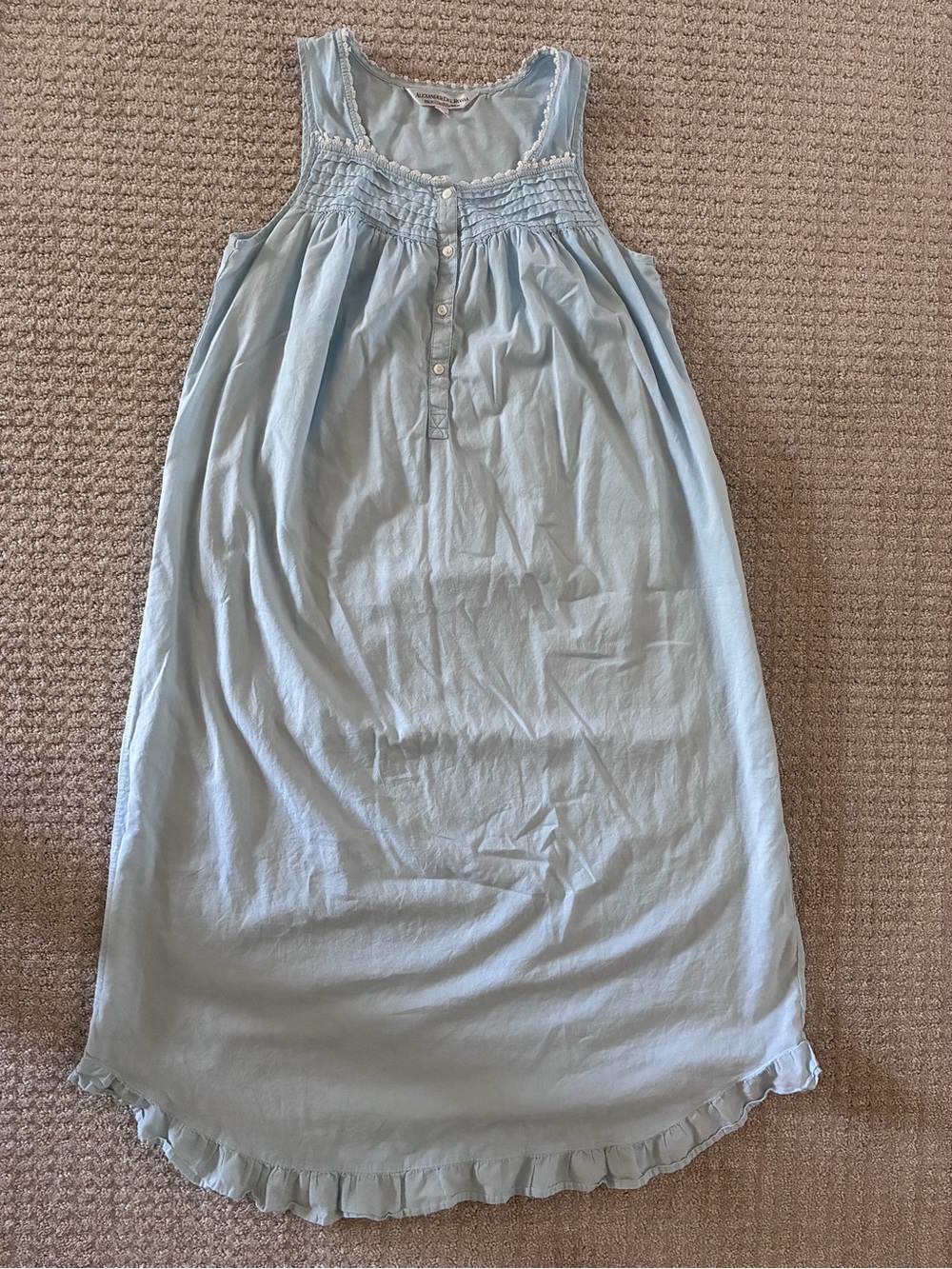 Alexander Del Rossi Light Blue Sleeveless Button Cotton Nightgown - Picture 5 of 9